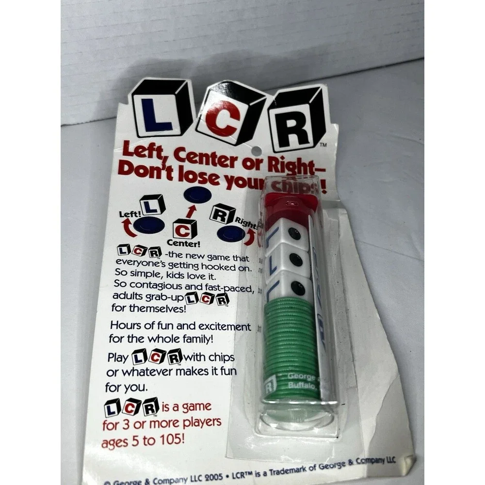 Original LCR Left Center Right Dice Game 2005 Complete With Dice & Chips (NEW)